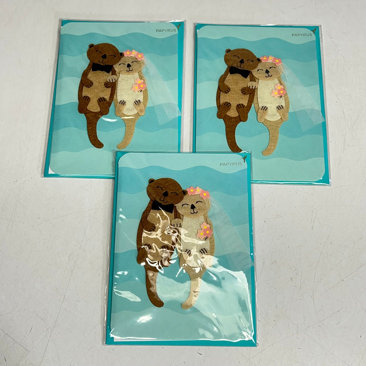 PAPYRUS (3 PACK) "Made For Each Otter" Wedding Congratulations Card 6" Blue