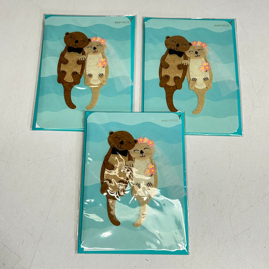 PAPYRUS (3 PACK) "Made For Each Otter" Wedding Congratulations Card 6" Blue
