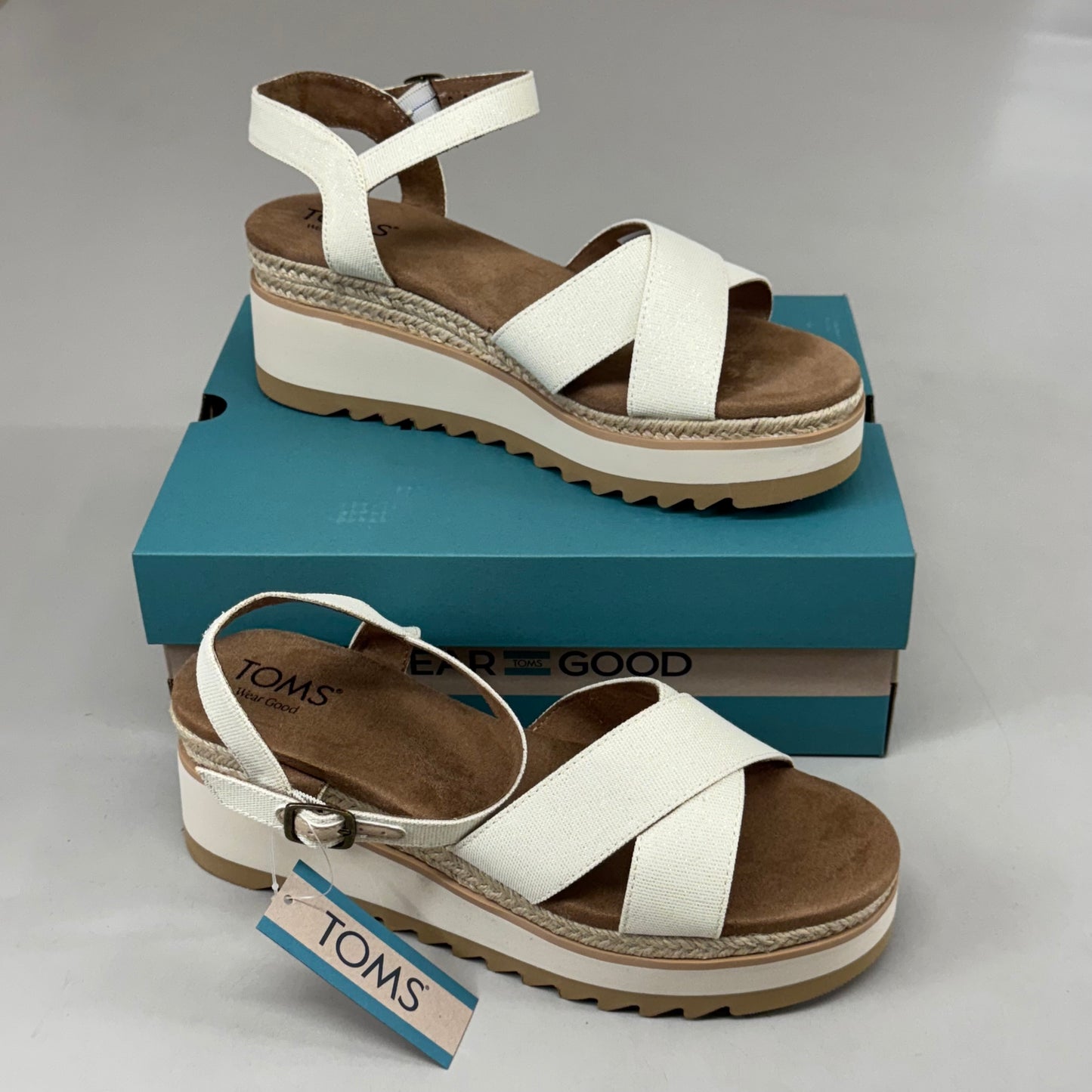 TOM'S Noelani Platform Wedge Sandals Women's Sz 9 EU40 Natural/Gold  10022418