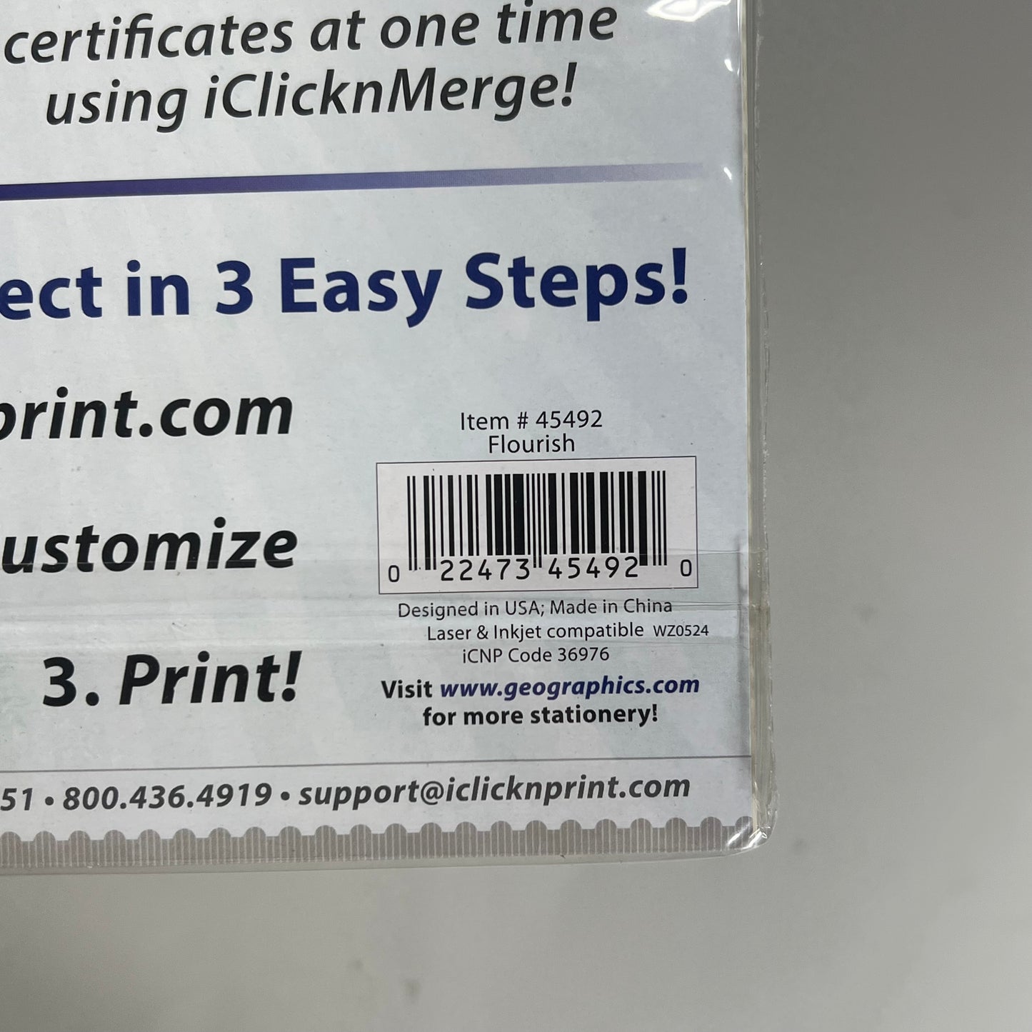 GEOGRAPHICS (4 PACK, 12 EACH) Foil Certificates 8.5"x11" Gold/Off White 45492
