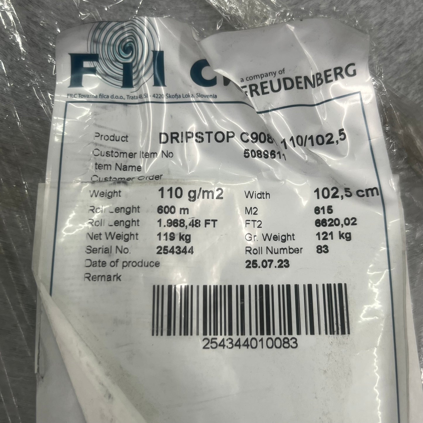 FREUDENBERG Dripstop Underlayment C9081110/102,5 Gray 1,968 ft Gray