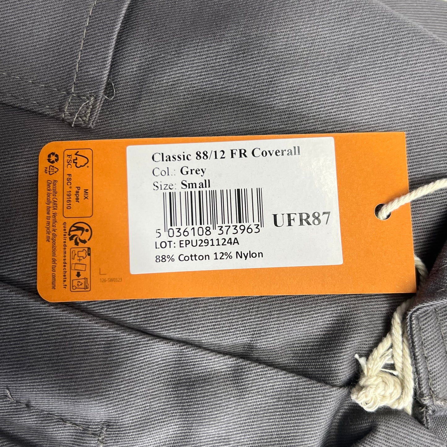 PORTWEST Bizflame 88/12 Classic FR Coveralls Sz Small, Grey UFR87