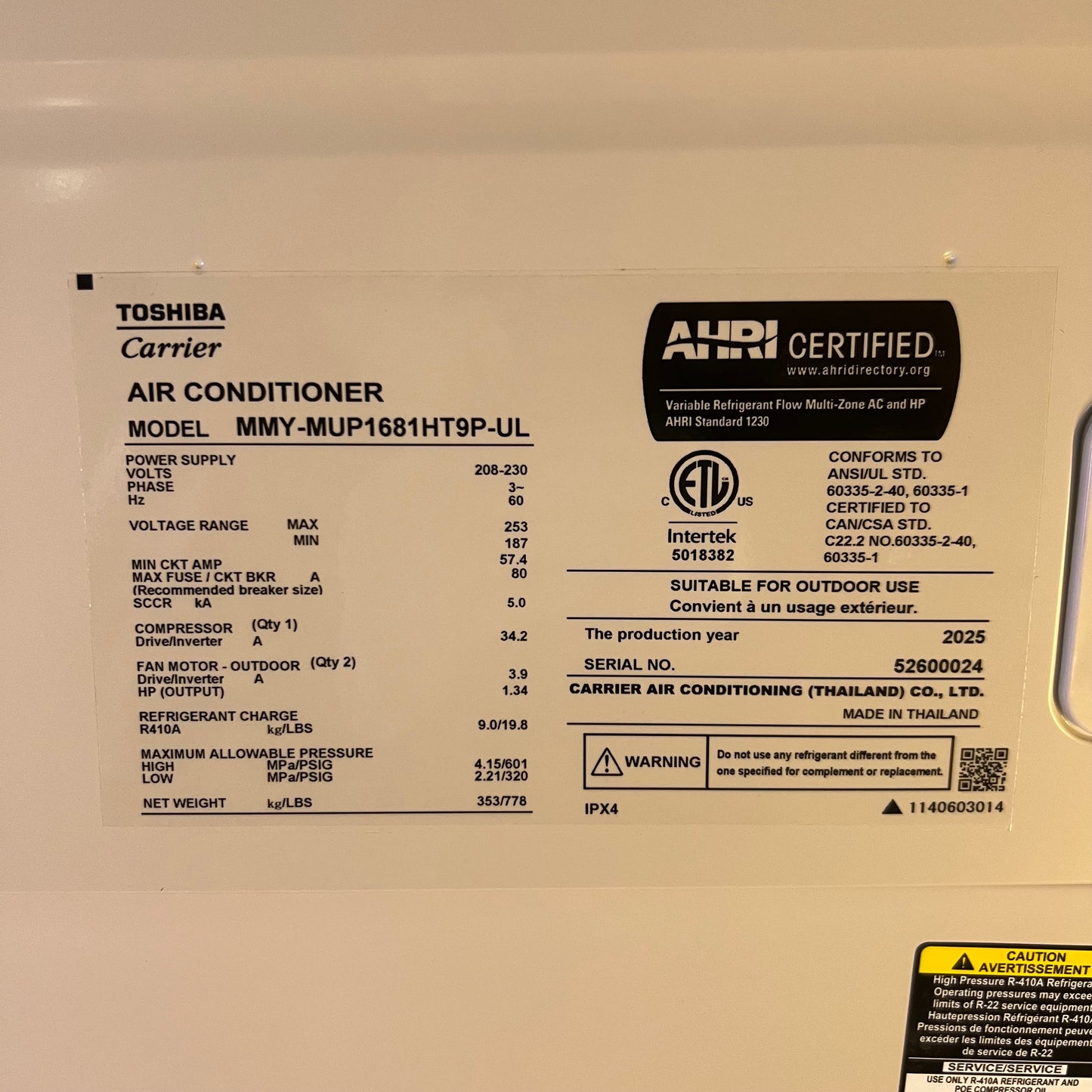 TOSHIBA Carrier Air Conditioner MMY-MUP1681HT9P-UL (New Other, Minor Cosmetic Damage)