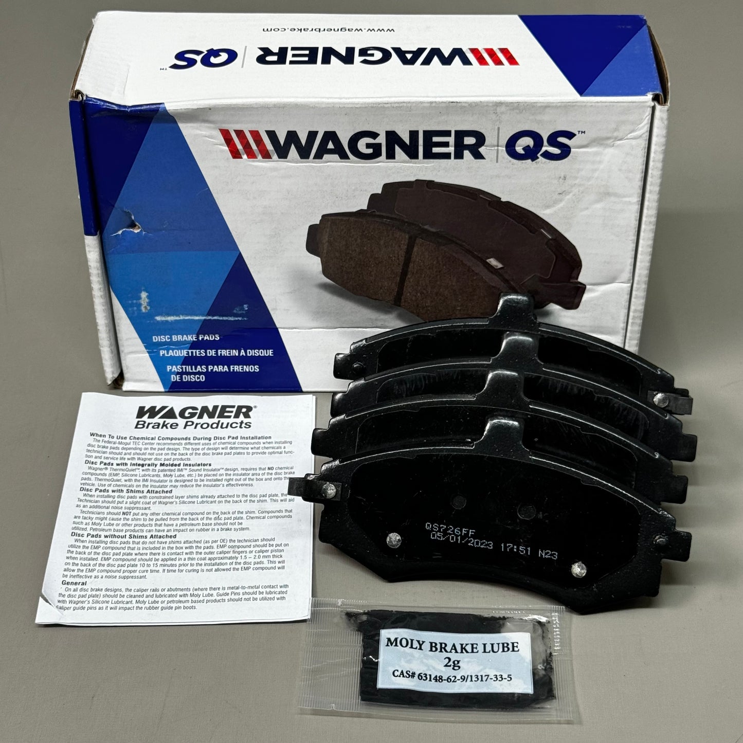 WAGNER QS Ceramic Disc Brake Pad Set 5 1/2" x 2 1/4" Black ZD941