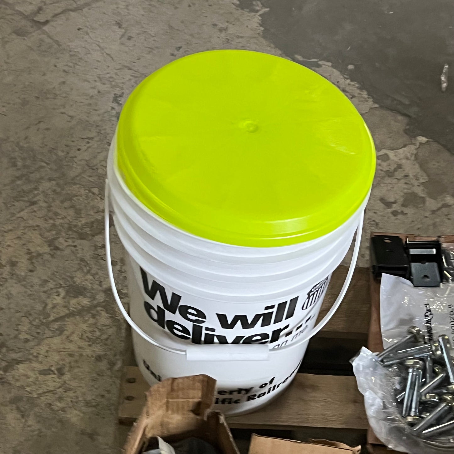 ZA@ Pallet of MIXED Assorted Hardware, Bucket Foam Cooler, & Sticker Labels (AS-IS)