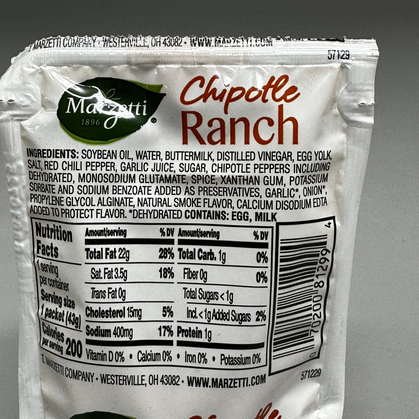 MARZETTI (60 PACK, 1.5 oz Each) Chipotle Ranch Dressing Packets BB 01/25