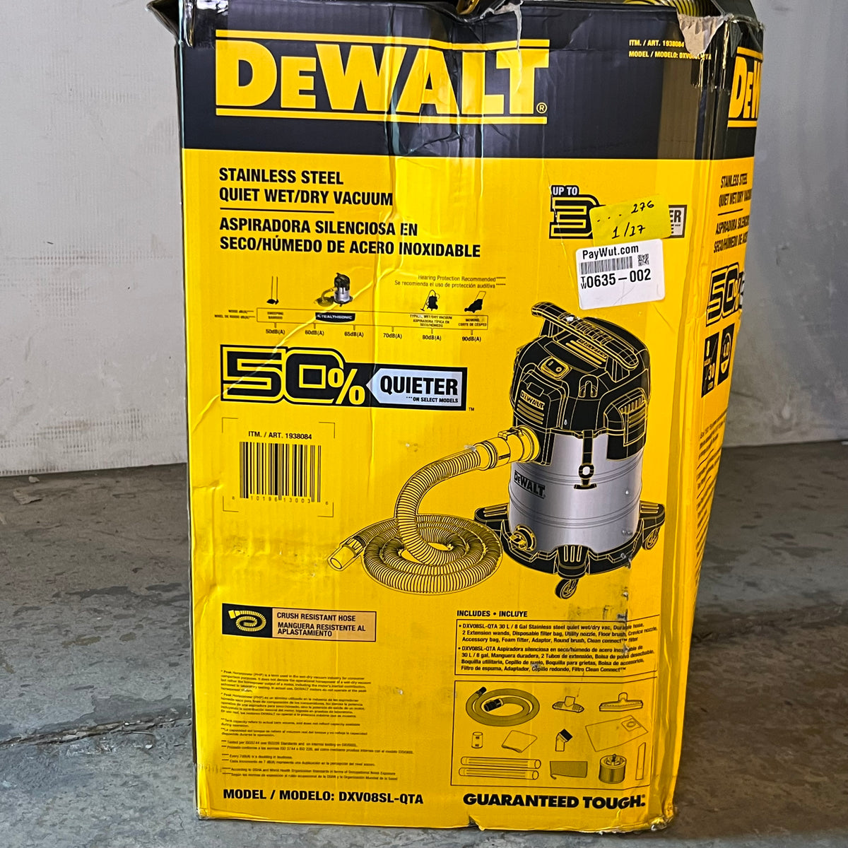 DEWALT Stainless Steel Quiet Wet/Dry Vacuum 8 Gal. 1938084 (Customer Return)