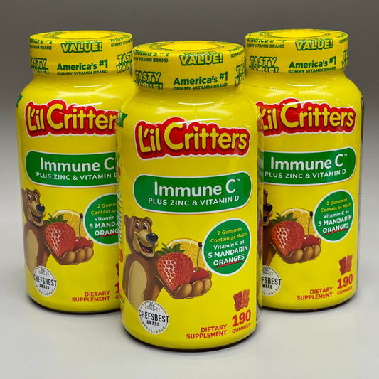 LIL CRITTERS 3-PACK! Immune C Gummies for Everyday Health 190 Gummies BB 04/24