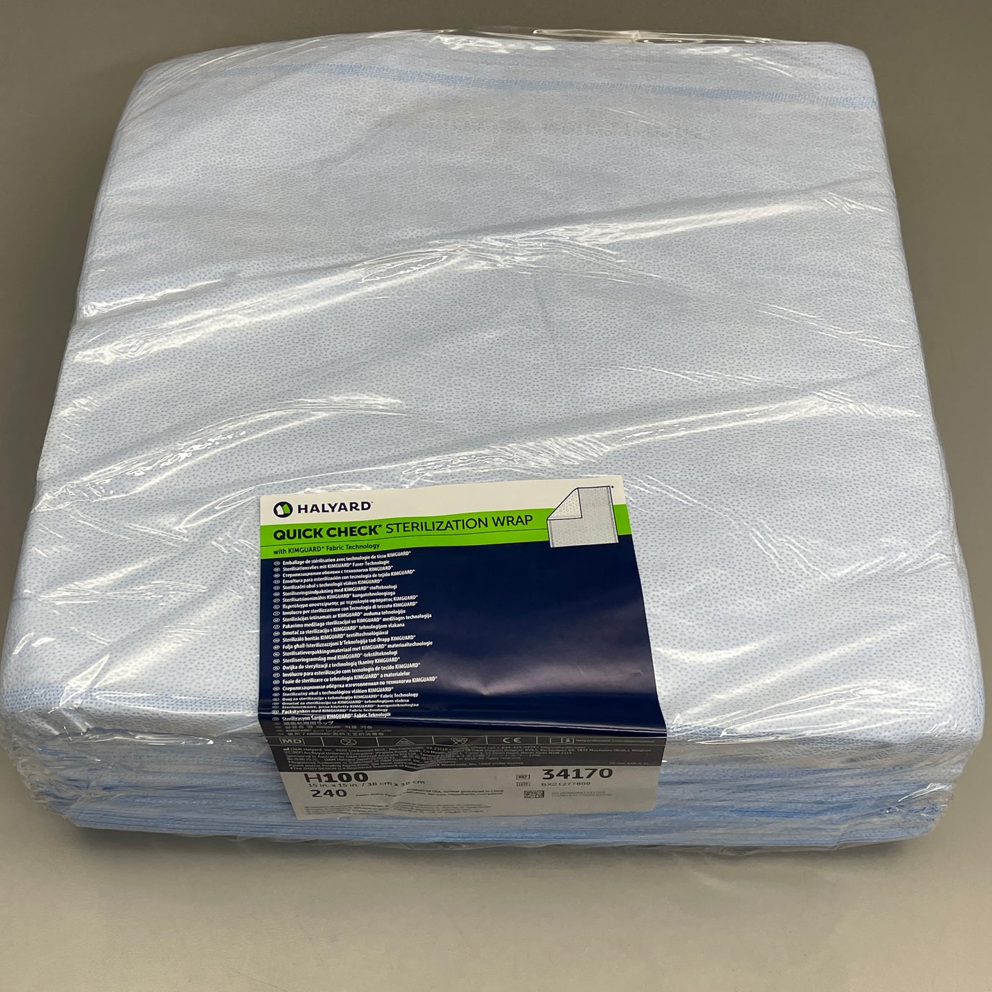 HALYARD 480-PACK! Quick Check Sterilization Wrap H100 15" x 15" Light Blue 34170