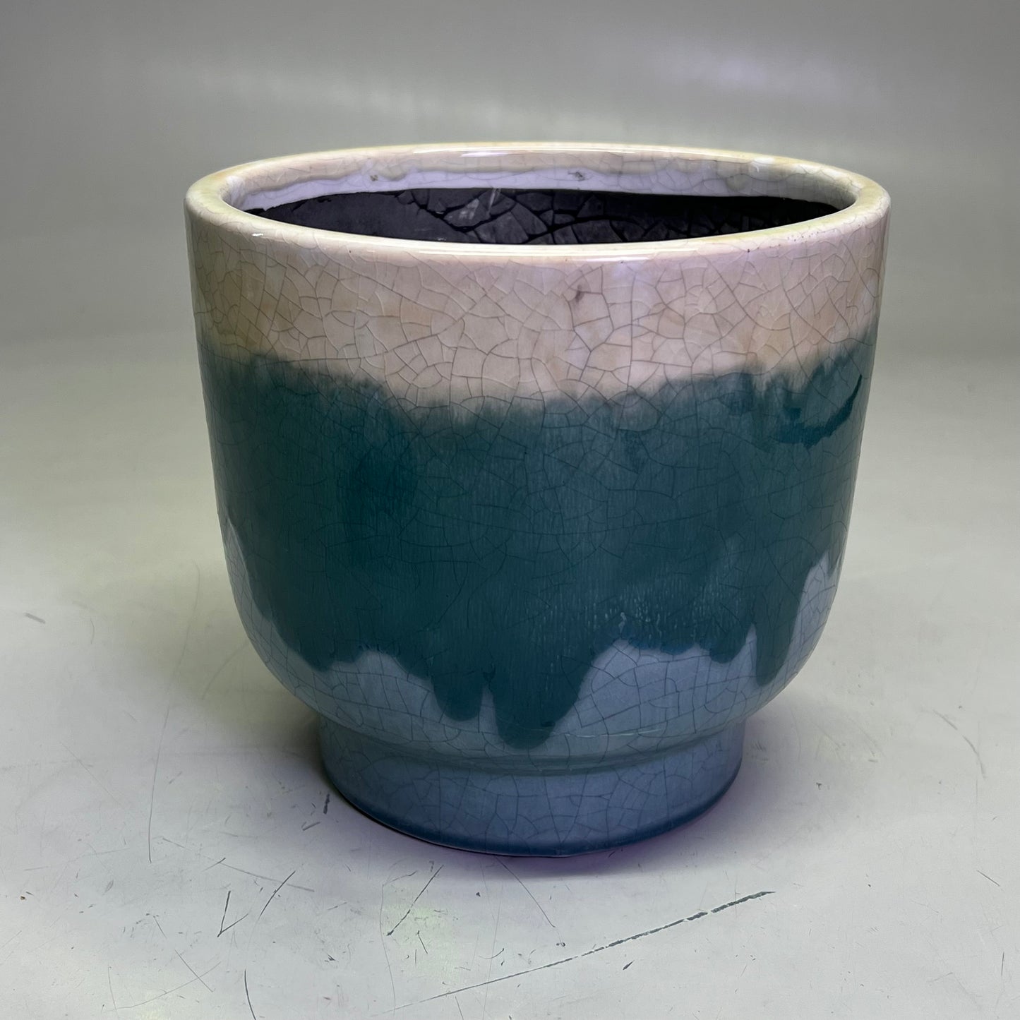 CREATIVE CO-OP Set Of 3 Terracotta Footed Planters Drip Glaze Green/Cream DG0506