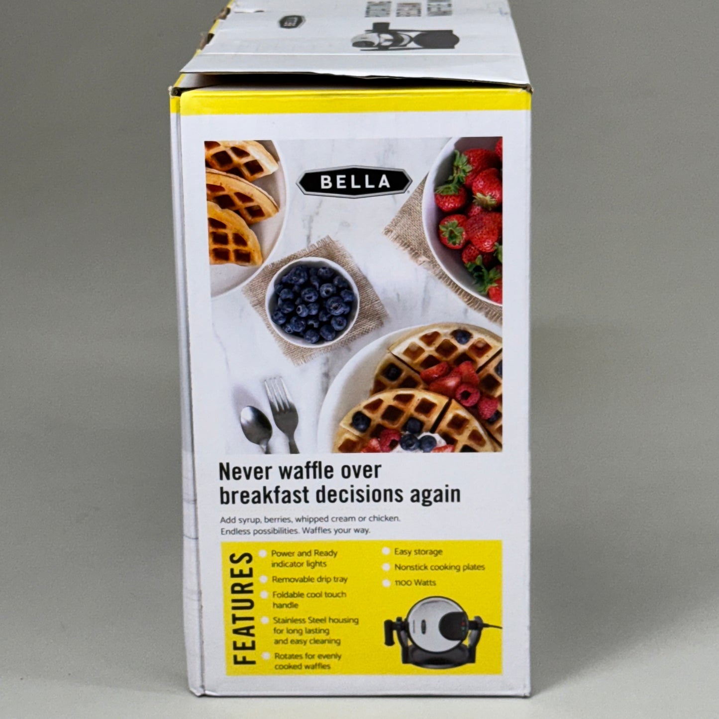 BELLA Compact Rotating Belgian Waffle Maker BPA FREE Stainless Steel As-is