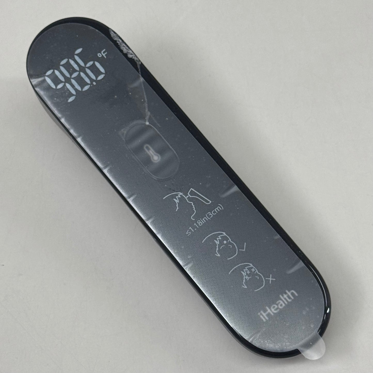 ZA@ iHEALTH No-Touch Thermometer Digital Infrared 3 Sensors LED Digits Black As-is Cracked Screen