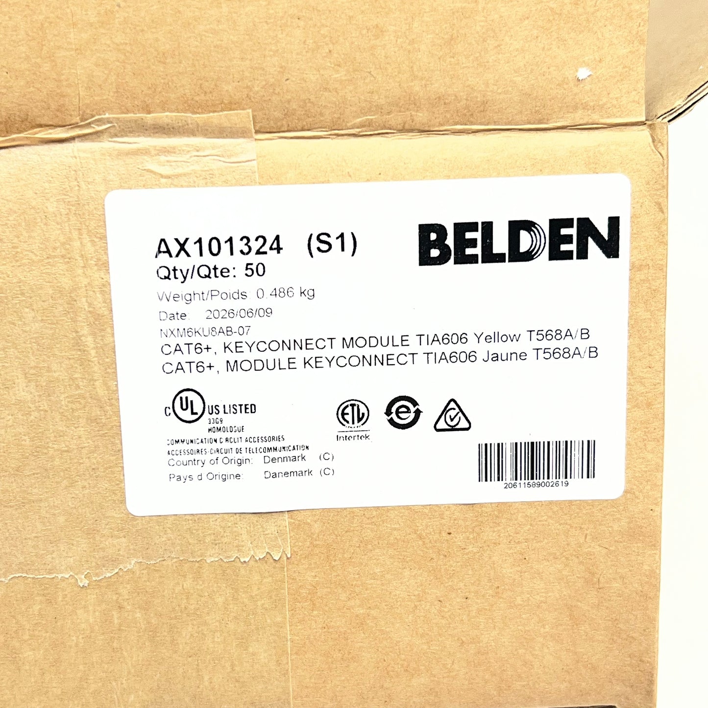 BELDEN  (50 PACK) Keyconnect Style Cat 6+ Modular Jack Yellow AX101324