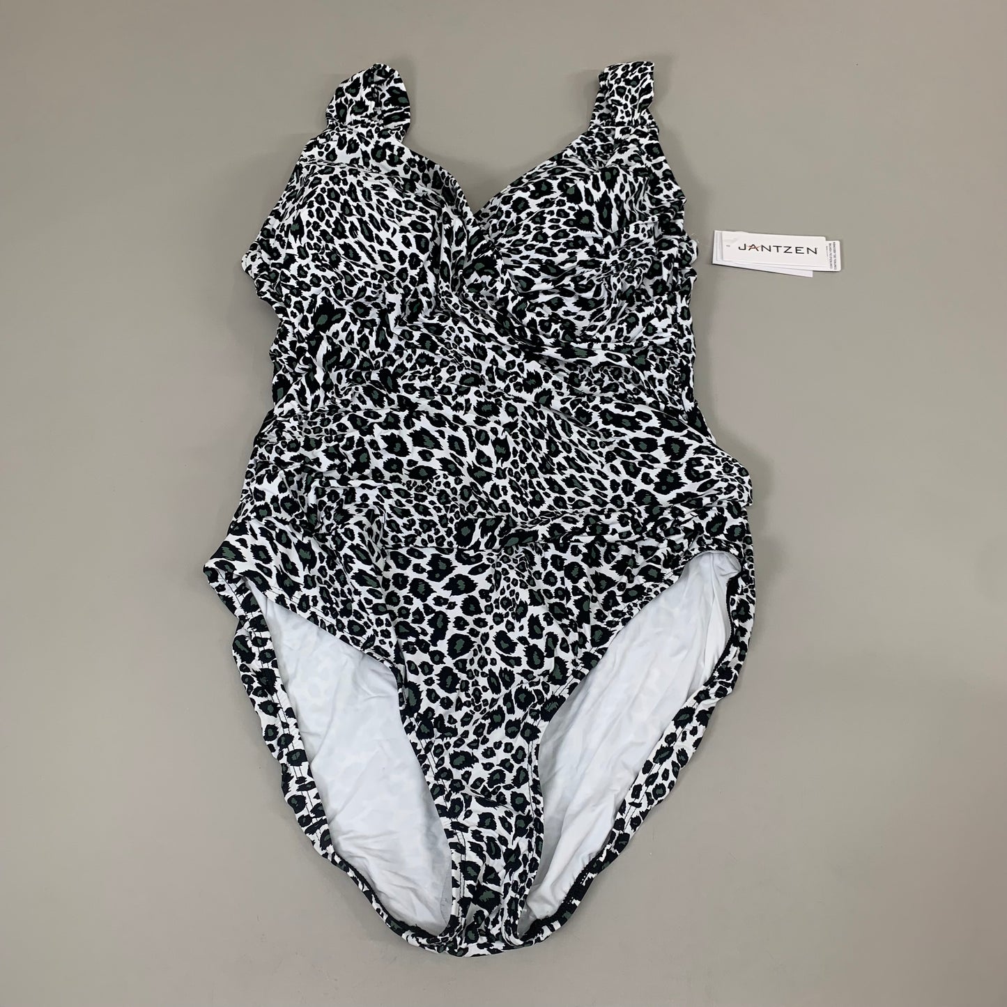 JANTZEN Womens Bathing Suit Cheetah One Piece Sz-16 White/Black JZ22705M