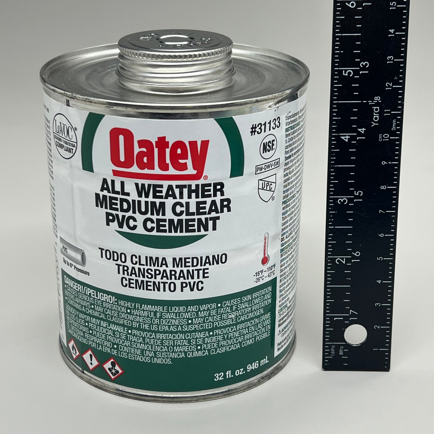 OATEY All Weather Medium Clear PVC Cement Solvent Weld up to 6" Dia 32 fl oz 31133