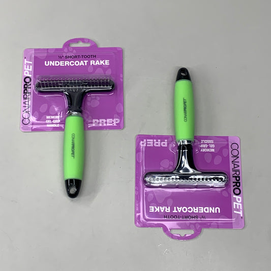 CONAIRPRO PET (2-PACK) Short Tooth Undercoat Rake Brush 1/2" Green PGFRS-320A-RM