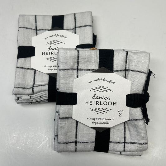 DANICA HEIRLOOM (2 PACK, 2 EACH) Vintage Wash Towels Pre-Washed White/Black