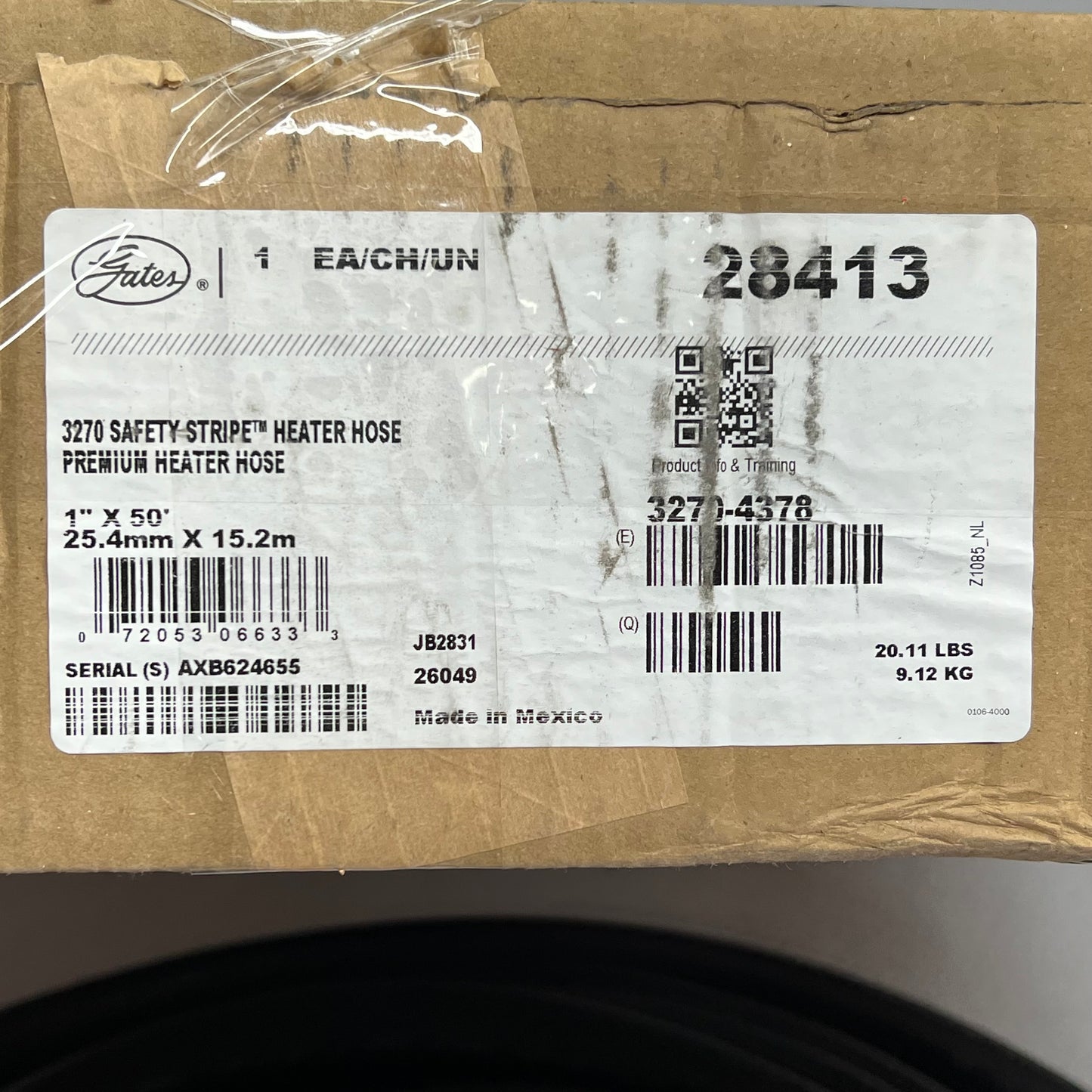GATES Safety Stripe Heater Hose Premium Epdm Rubber 1"x50' 60 PSI Black 3270
