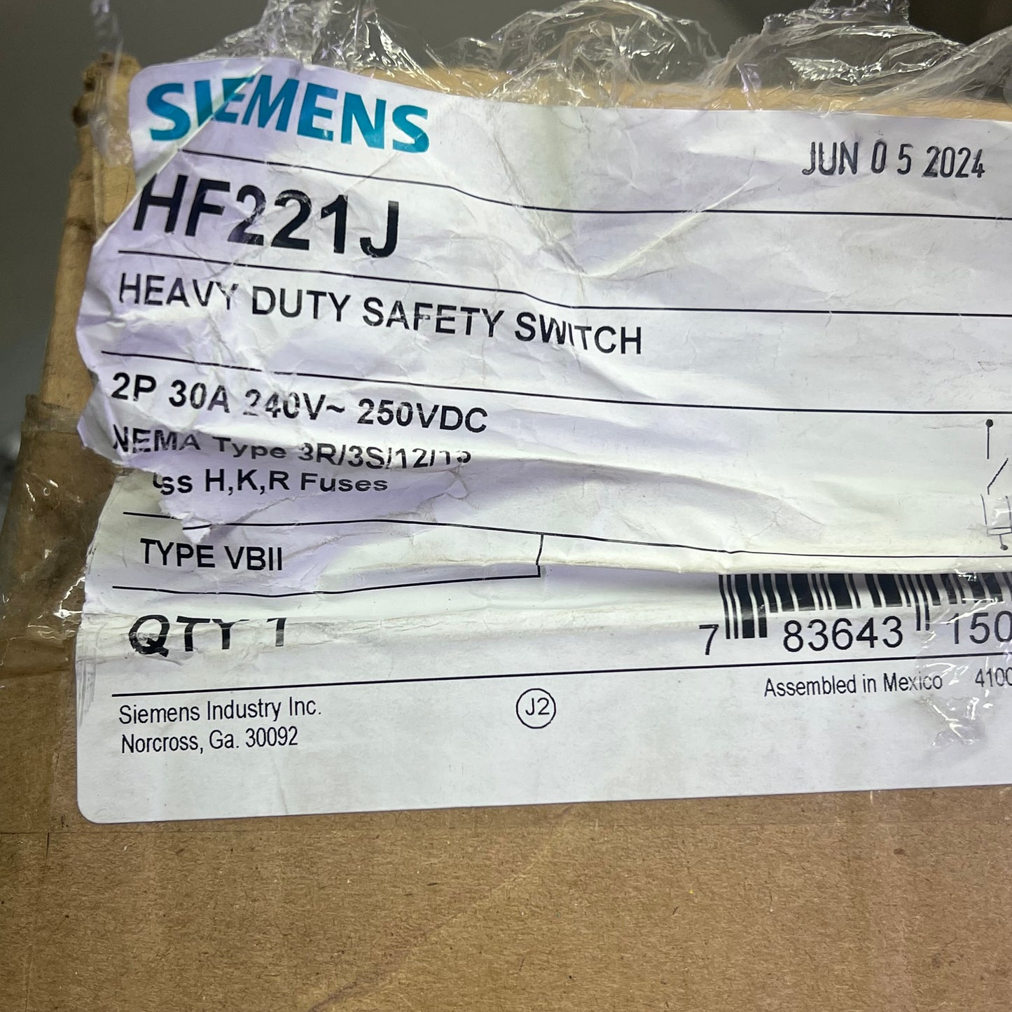 SIEMENS Low Voltage Circuit Protection Heavy Duty Safety Switch 2 Pole HF221J