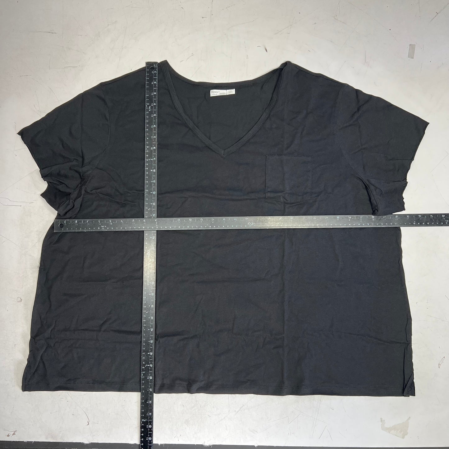 HANES Originals V Neck Tee Shirt W/ Chest Pocket Women's Sz 4X Black 0G159P