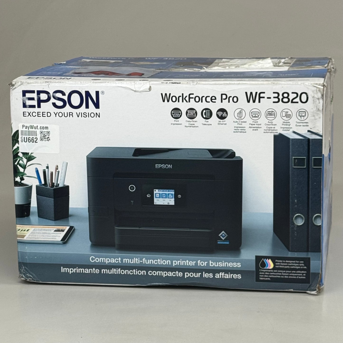 EPSON Wireless All-In-One Printer 17"x13"x8" (New Other-Slightly Used) Black WF3820