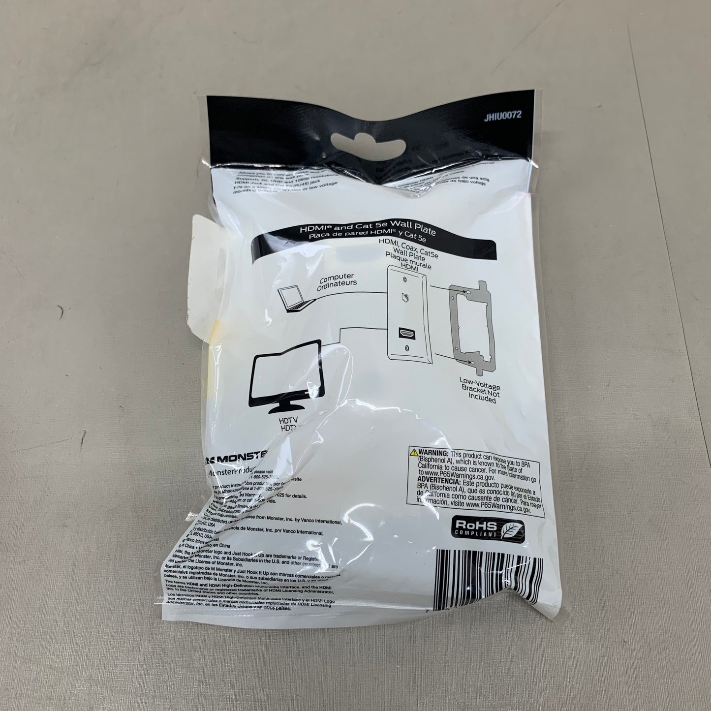 MONSTER Plastic Coaxial Wall Plate 4"x2.5" White JHIU0072