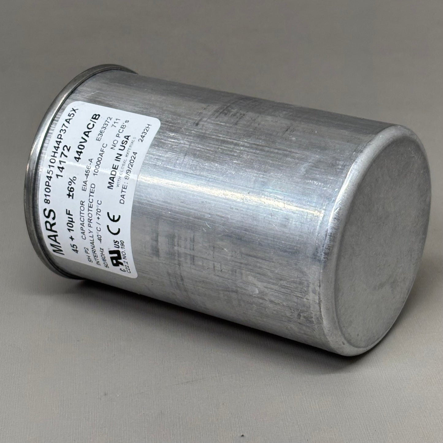 MARS Motor Run Capacitor Round 45/10MFD 440/370 VAC Dual Voltage Rated 14172