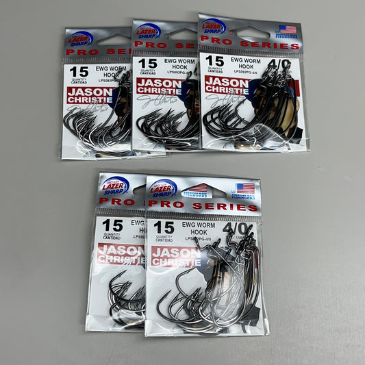 EAGLE CLAW (5 PACK) Round Bend EWG Worm Hook Platinum Blk #4/0 15pc LPS092PG-4/0