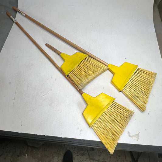 ZA@ WAXIE  (LOT OF 3) Sanitary Wood Handle Plastic Angled Upright Broom  41" Handle Yellow 2051291 (As-is)
