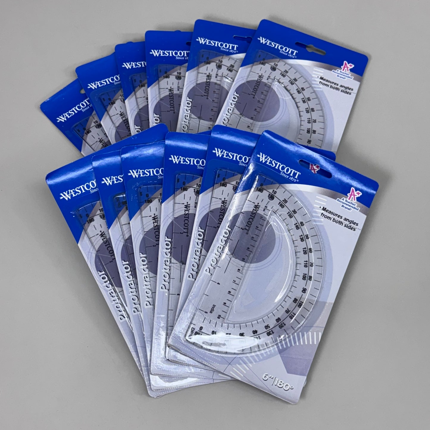 WESTCOTT (12 PACK) Easy to Read Protractor 6" 180 Degree Plastic Clear 11200