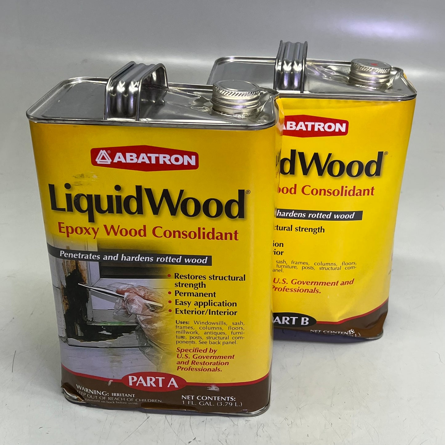 ABATRON Liquid Wood Epoxy Wood Consolidate Kit Part A & Part B 1 Gal (Dented)
