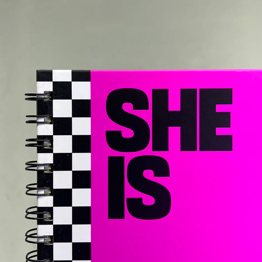 ZA@ WOMEN EVOLVE "She Is Free I Am She" Spiral Hardback Journal Lined Paper 9" x 7" Neon Pink/Black