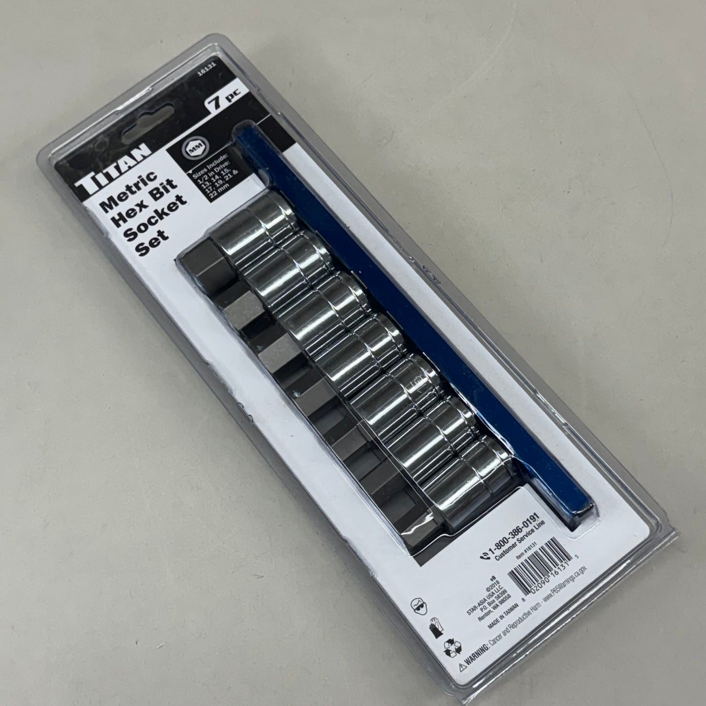TITAN (7 Piece) Metric Hex Bit Socket Set 1/2" Dr 13-22MM 16131