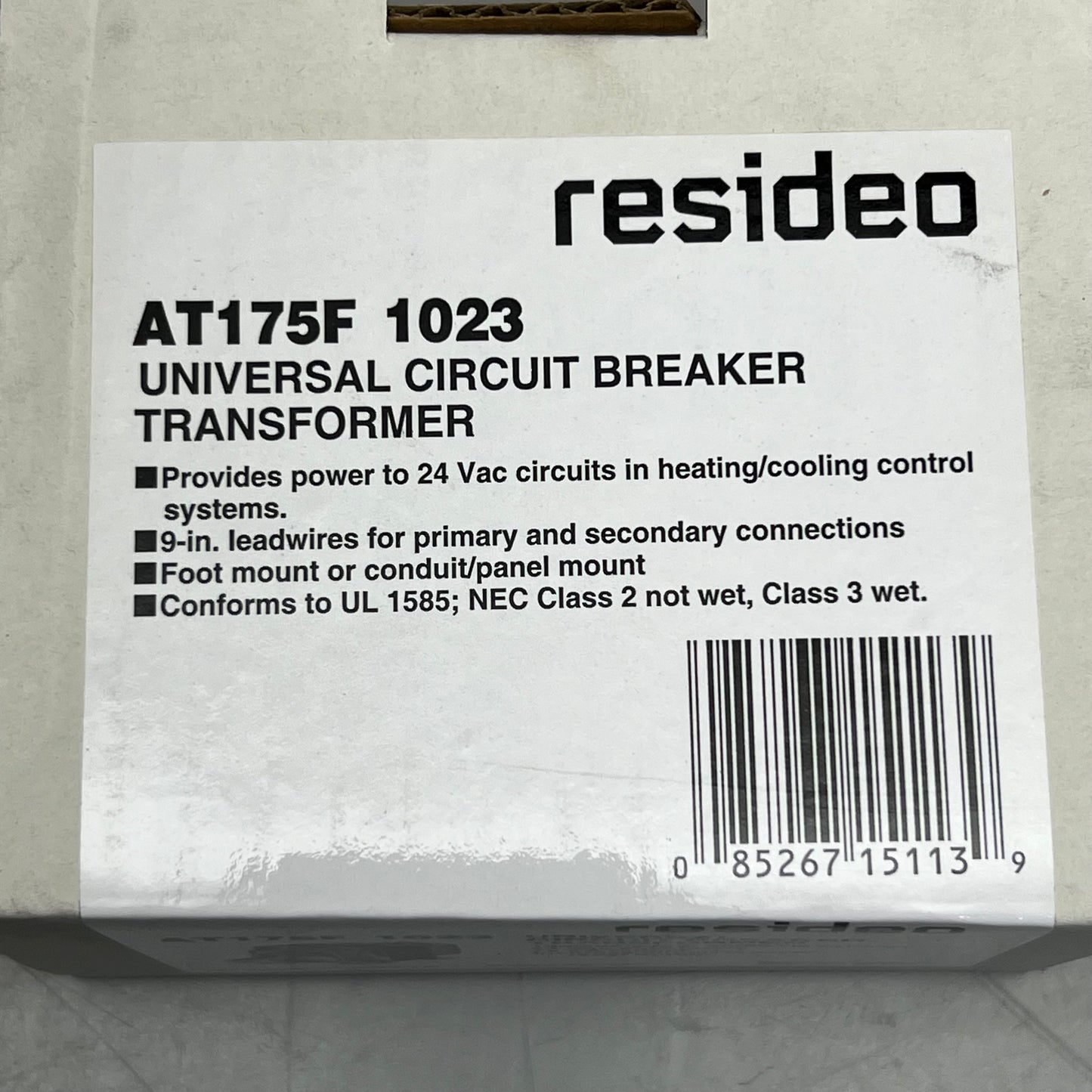 RESIDEO Universal Breaker Transformers Plate or Panel Mounted 120/208/240 Vac 9 in. AT15OF