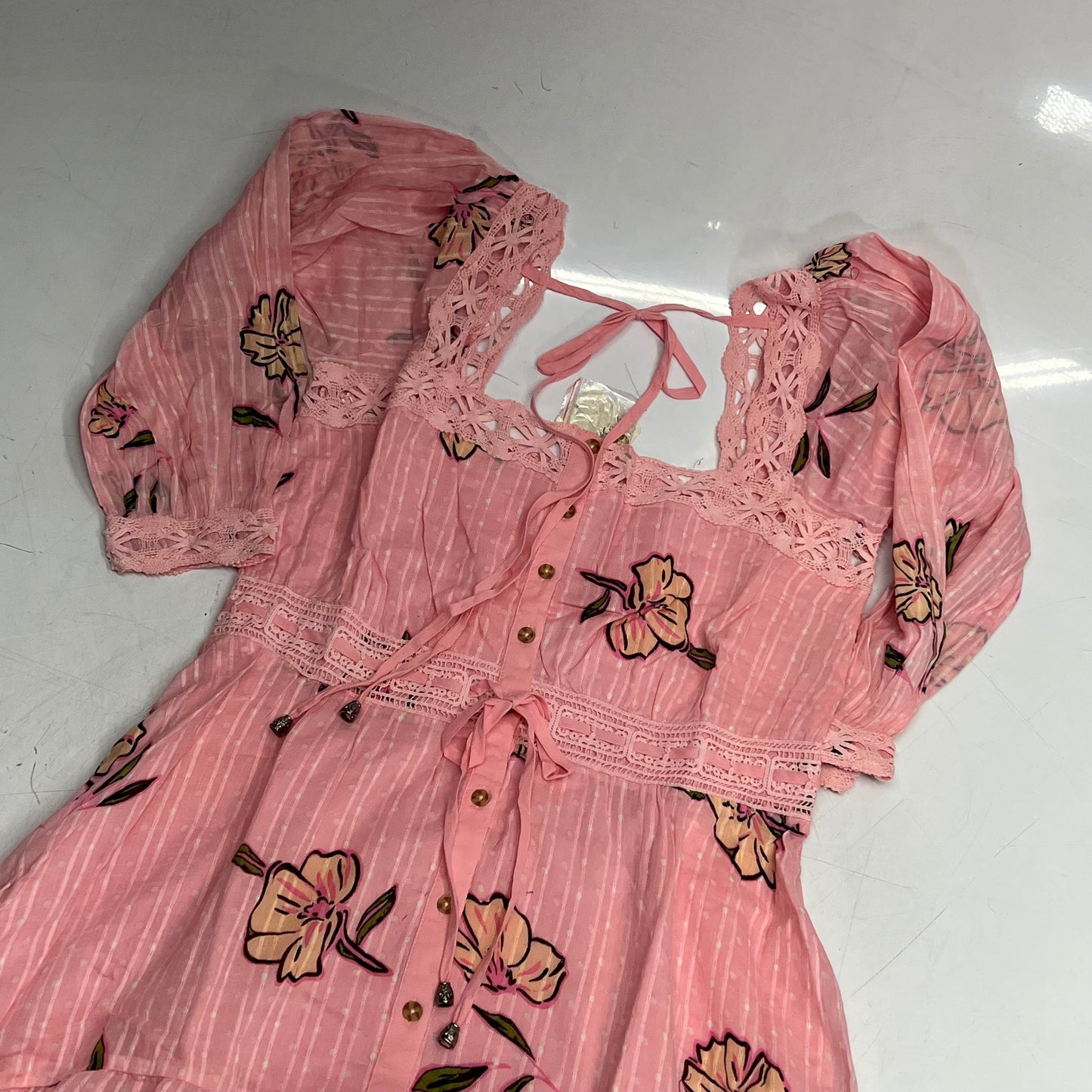 FREE PEOPLE Morning Meadows Long-sleeve Maxi Dress Women's Sz S Pink 10049833