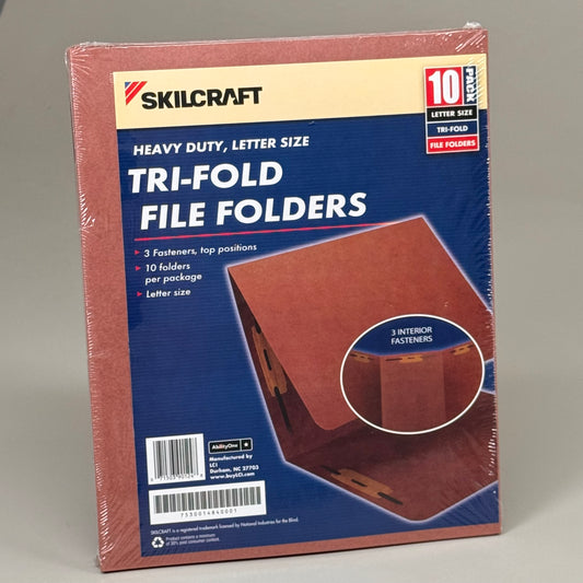 SKILCRAFT (10 PACK) Tri-Fold File Folders Heavy Duty 3 Interior Fasteners Red