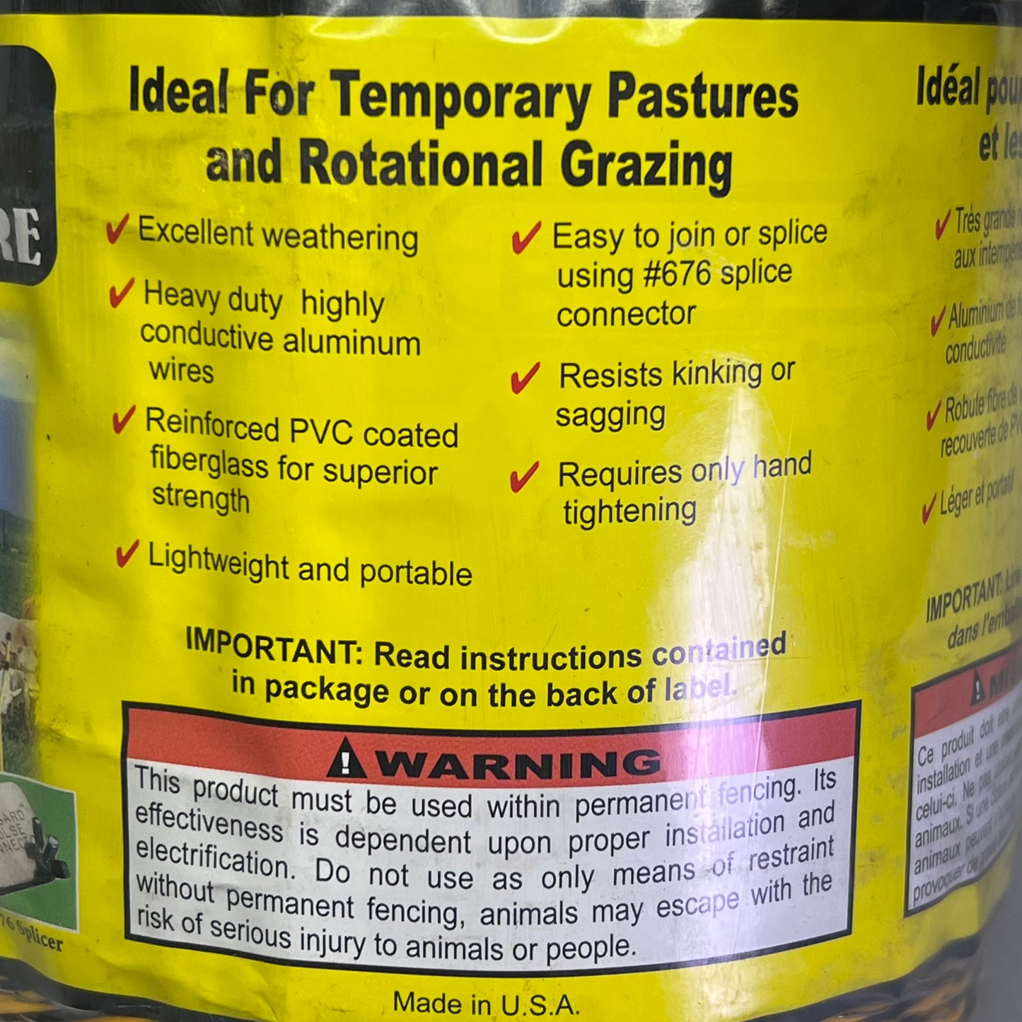 PARMAK 122 Electric Fence Wire PVC Coated Fiberglass 1,312ft Black/Yellow PM-122