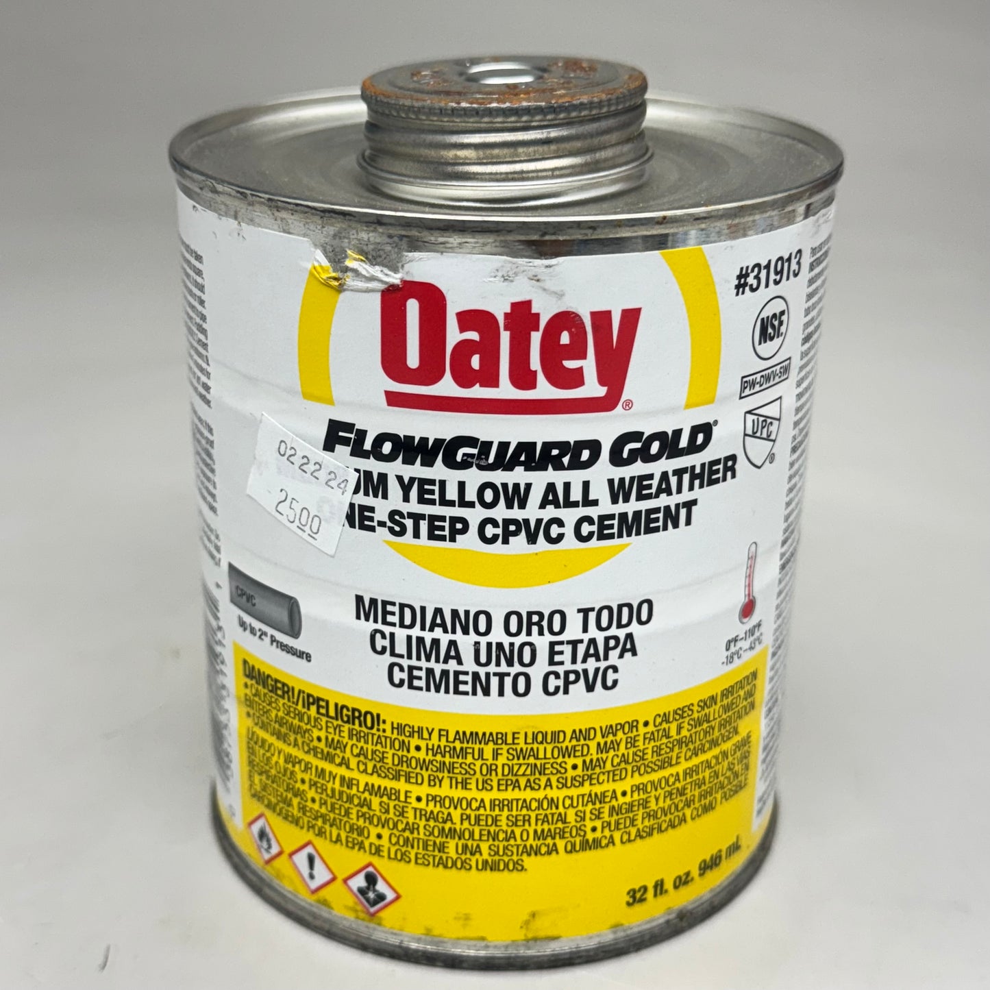 OATEY FlowGuard Gold Medium Yellow All Weather One-Step CPVC Cement 32 oz 31913