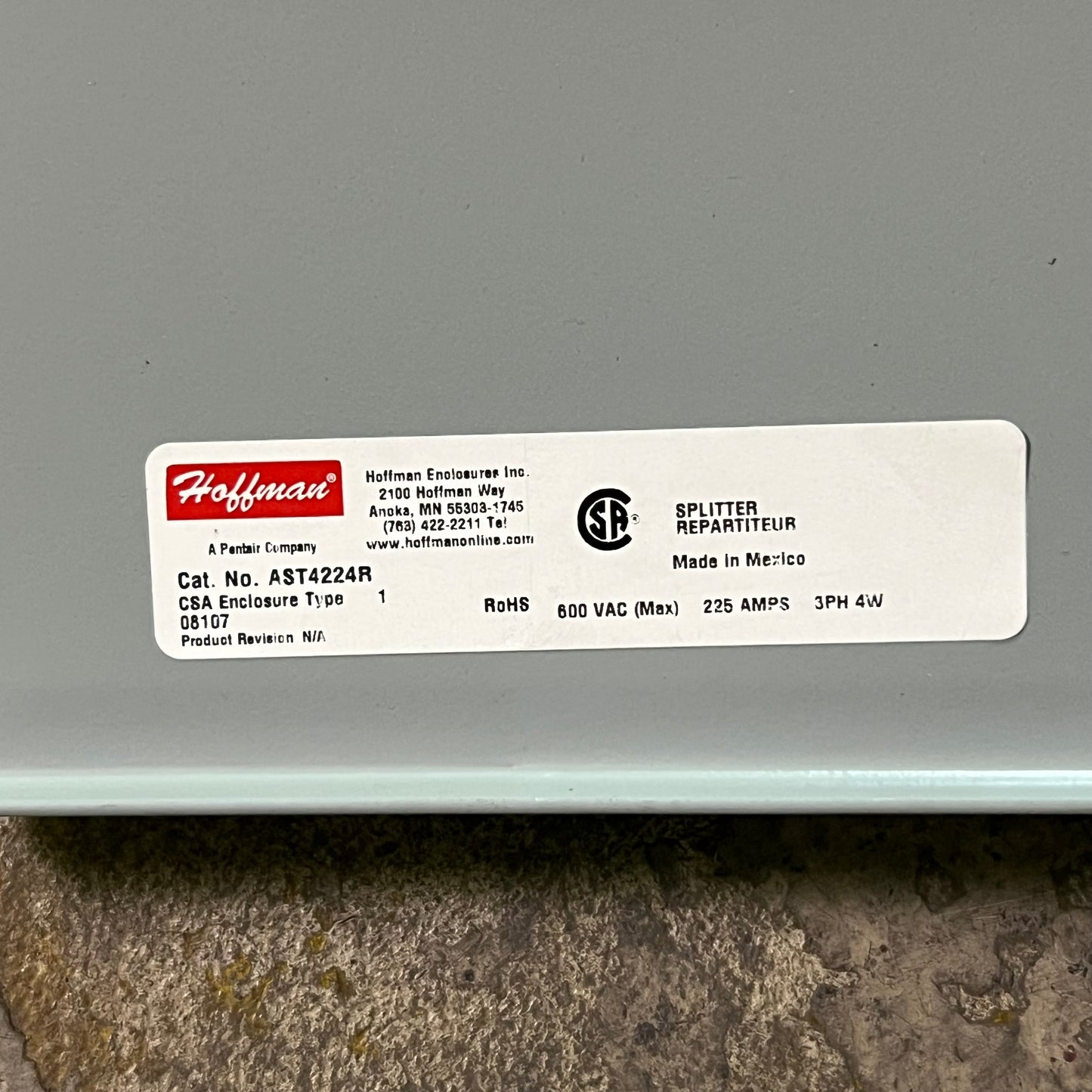 HOFFMAN Splitter Trough 8.5"L x 5"W x 48"H Grey AST4224R (New Other, Distressed Box)