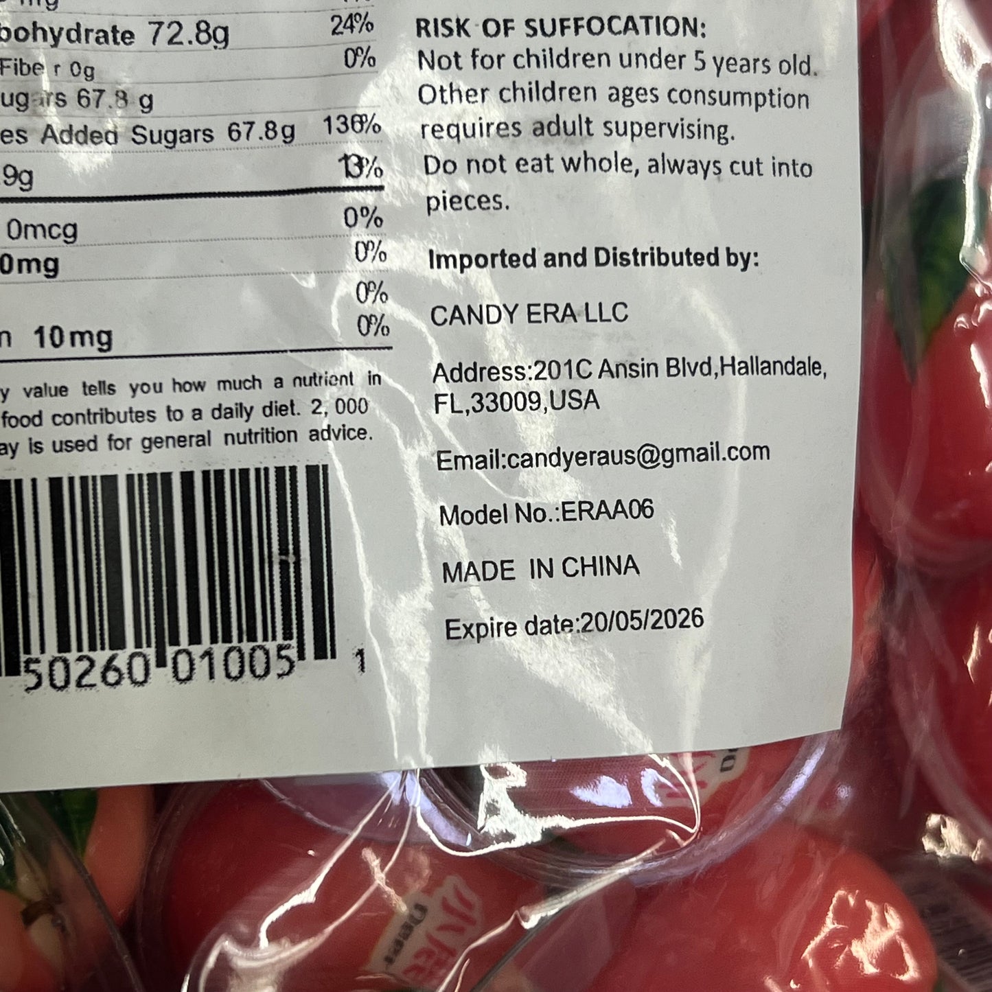 DEER DADA (5 LBS BAG) Individually Wrapped 3D Peach Gummy Candy BB 05/26