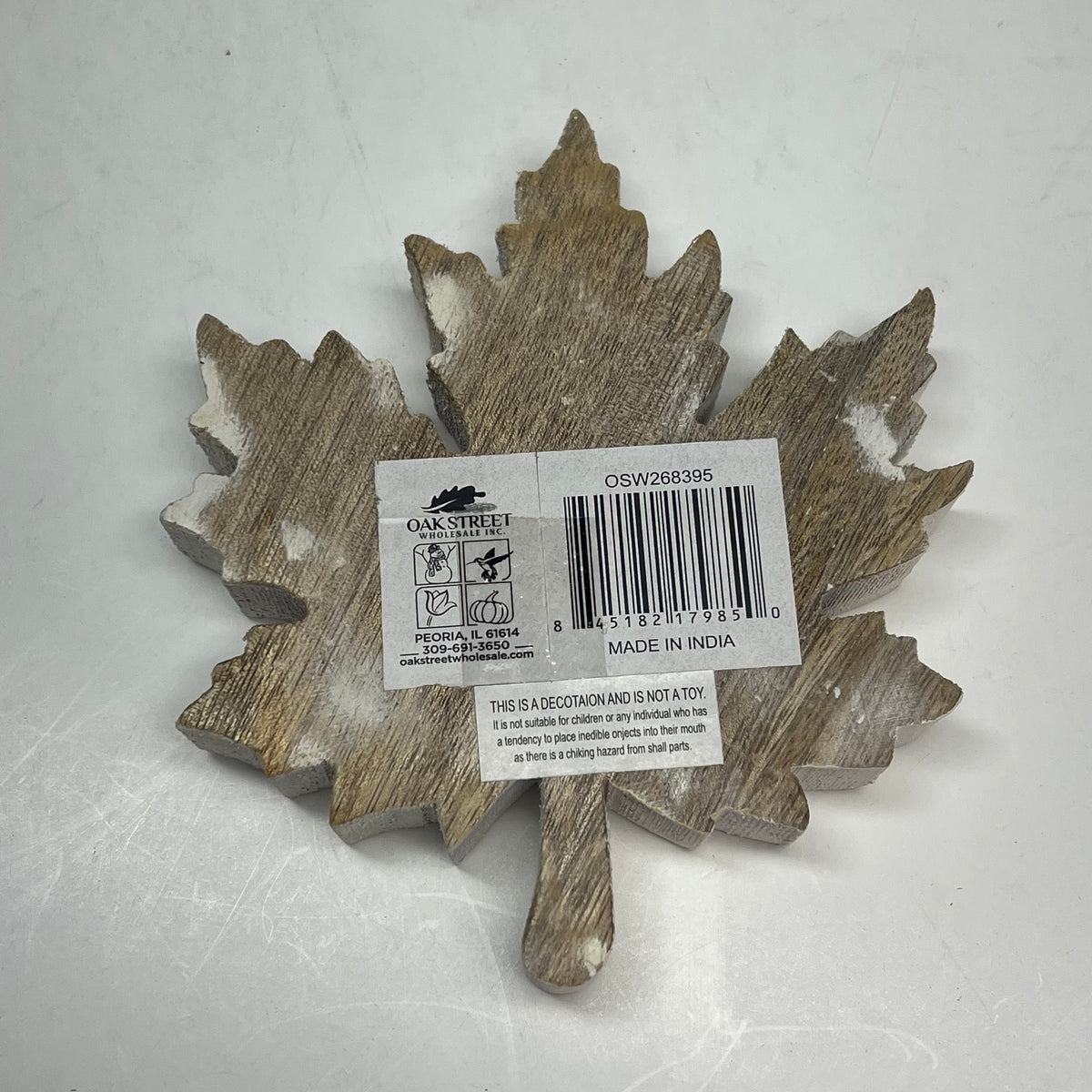 OAKSTREET (6 PACK) Wooden Leaf Home Decor Home Stuff White Wash OSW268395