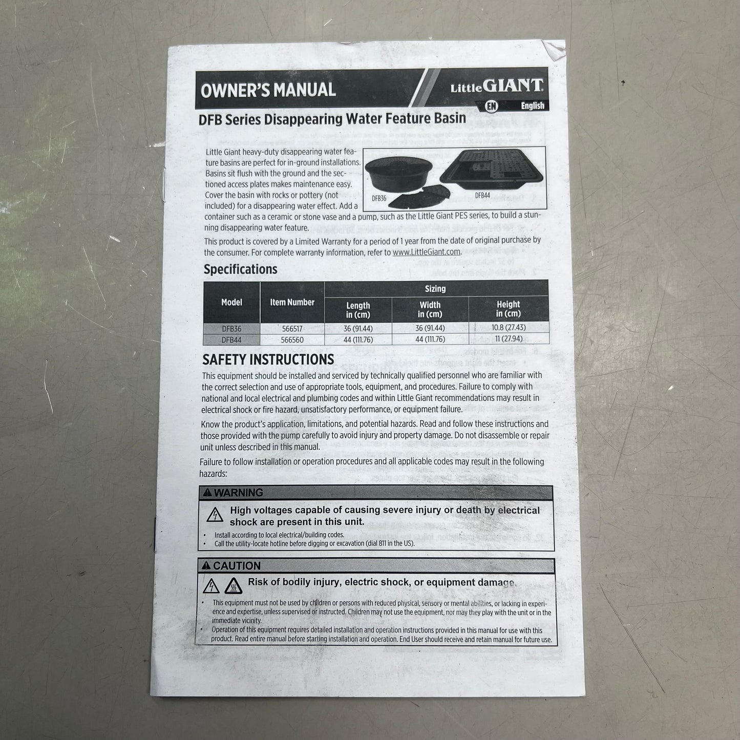 LITTLE GIANT Non-Toxic Disappearing Water Basin Parts Black DFB44PP 566560 AS-IS