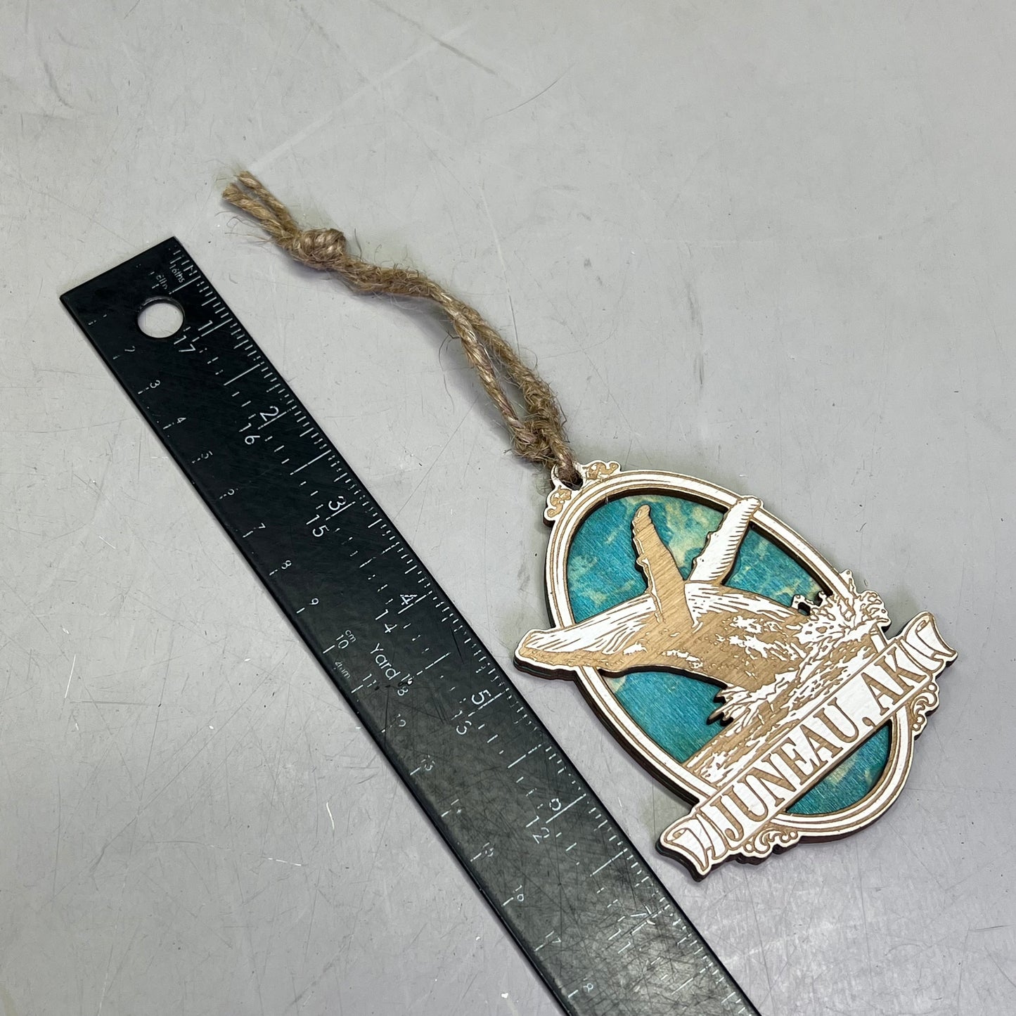 (2 PACK) Blue Whale Laser Cut Wood Collectable Ornament Juneau Alaska Souvenir