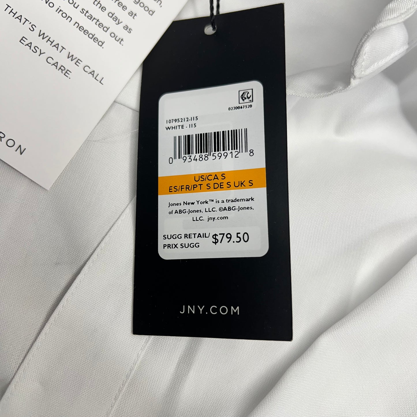 JONES New York Easy Care Professional Button Up Collared Shirt Women's Sz S White