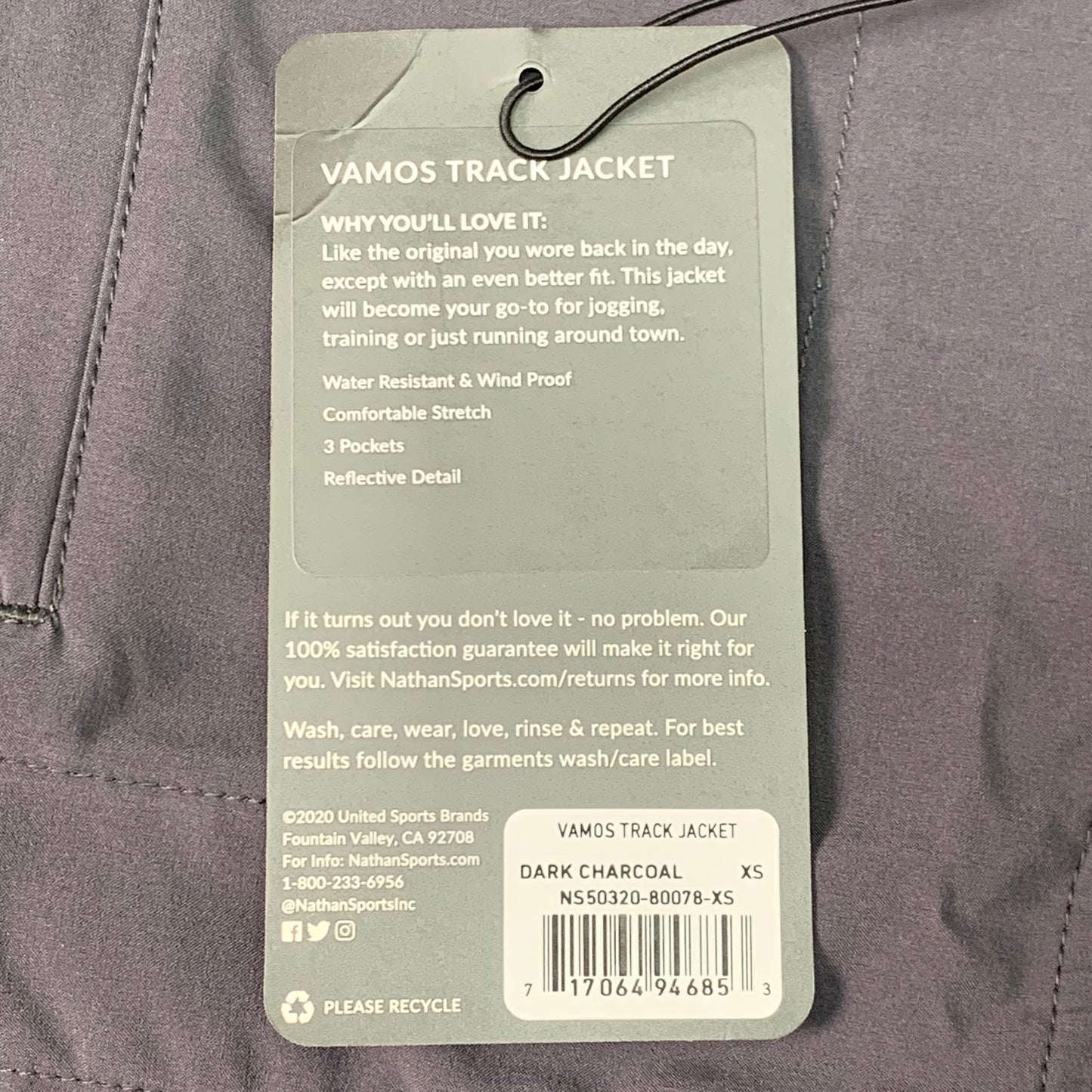 NATHAN Vamos Track Jacket Men's Sz XS Dark Charcoal NS50320-80078-XS (New)