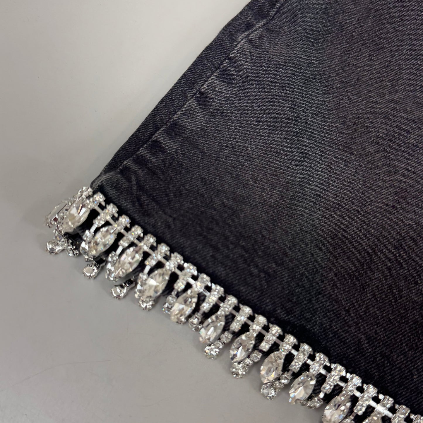GOOD AMERICAN Denim Crystal Trim Skirt Women's Sz 12 Black376 GFD301