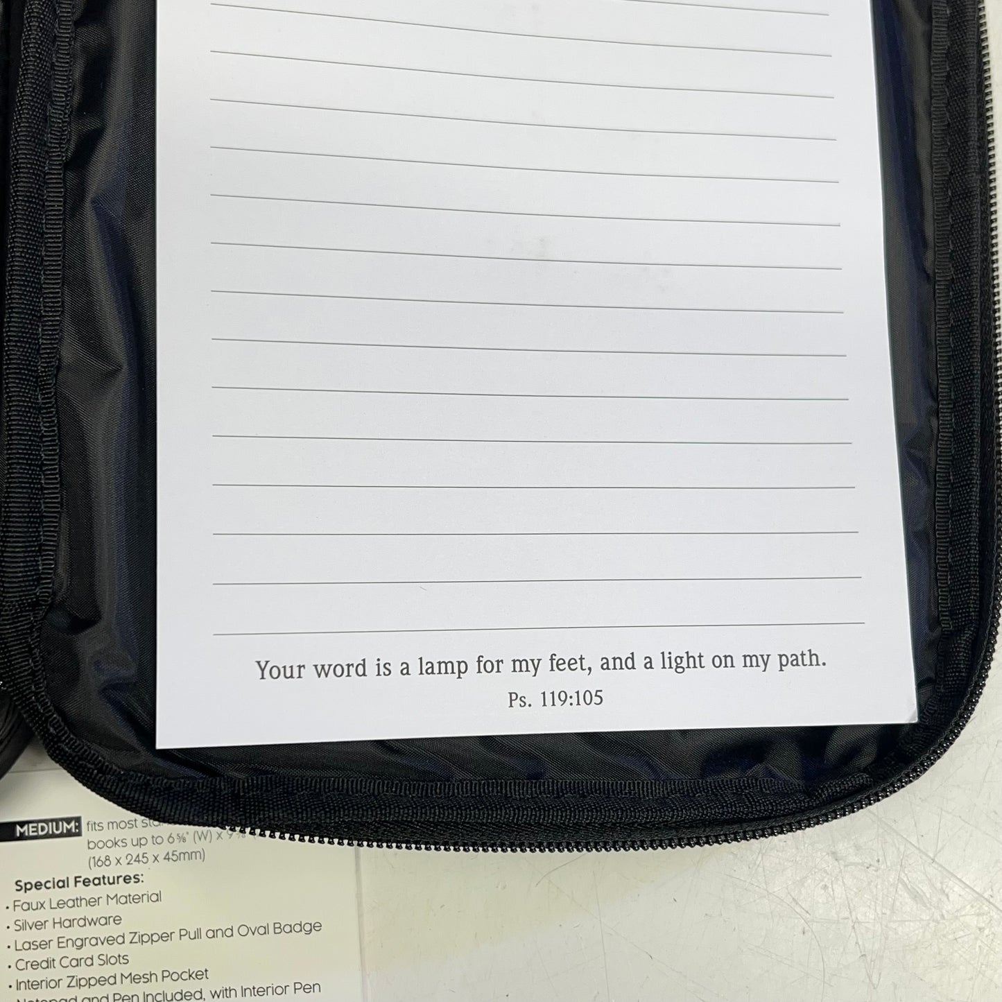 CHRISTIAN ART GIFTS Two-fold Faux Leather Organizer Bible Cover 6"x9" Black