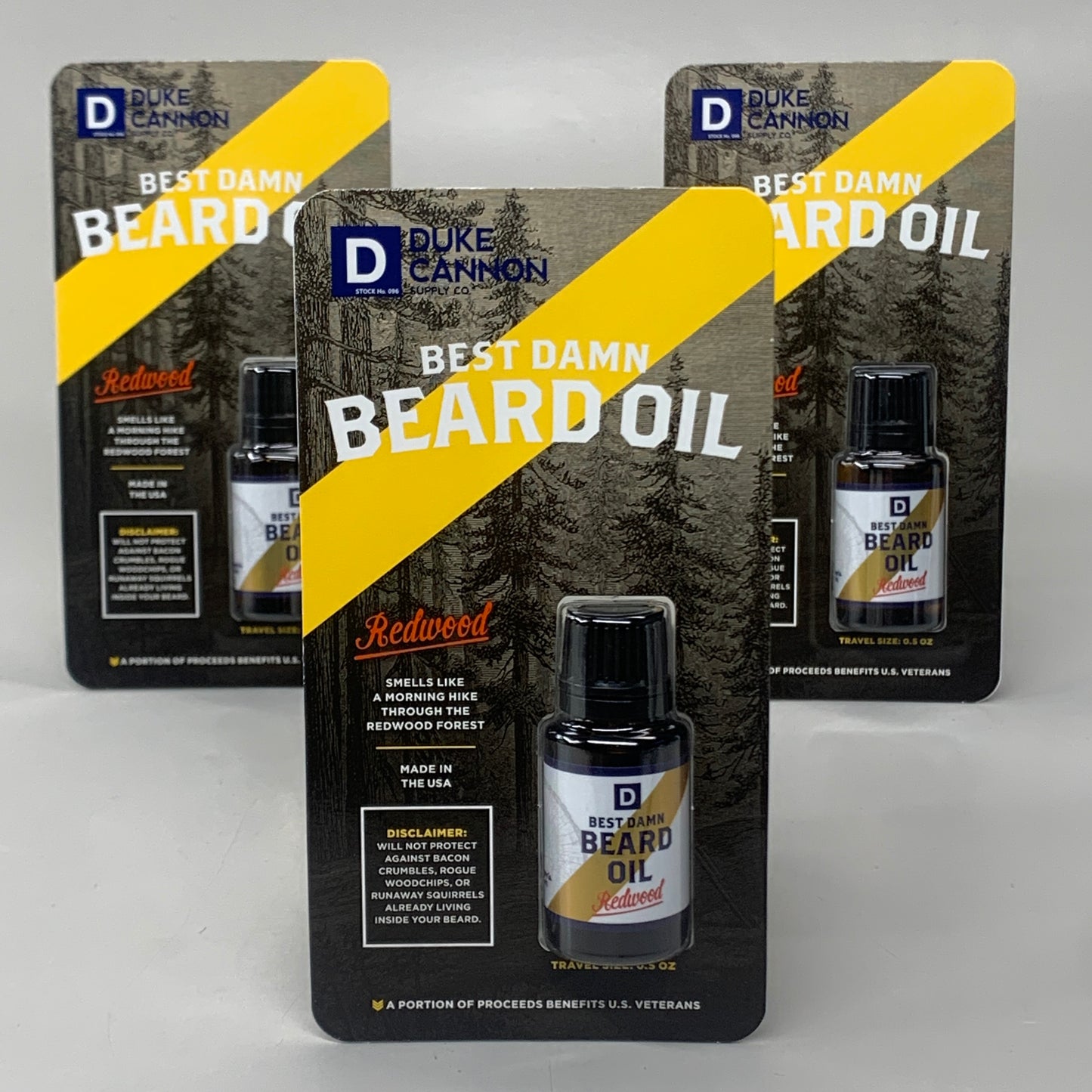 DUKE CANNON (3 PACK) Best Damn Beard Oil Natural Ingredients Redwood Scent 0.5oz