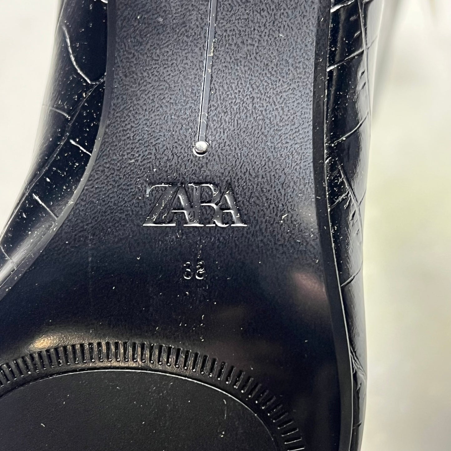 ZA@ ZARA Pointed Toe Crackled Kitten Heel Calf Boot Women's Sz 38 Black