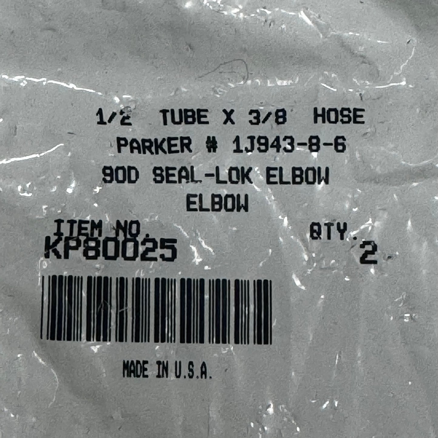 PARKER (2 PACK) Hydraulic Hose 1J943-8-6 90° Elbow 1/2" x 3/8" Steel KP80025